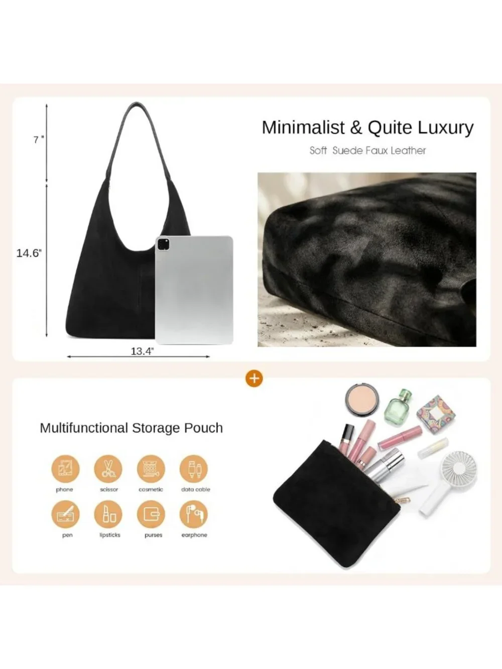 Chic Slouchy Suede Hobo Bag for Women | Casual Shoulder Tote Purse for Work